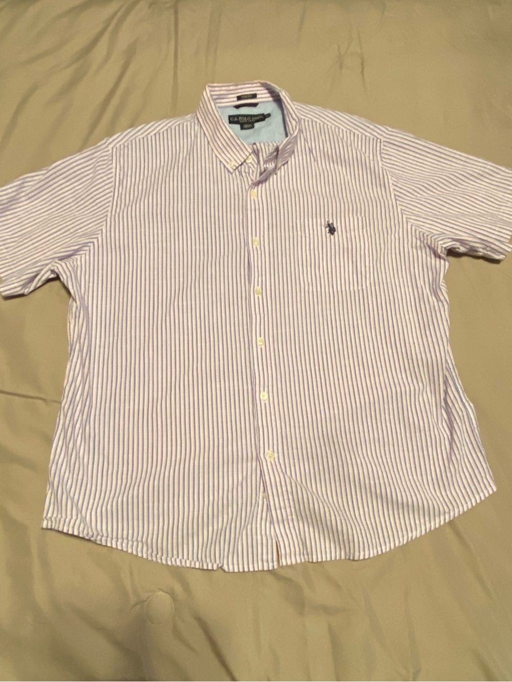 U.S. Polo Assn. Men’s Short Sleeve White Striped Button-Down Shirt